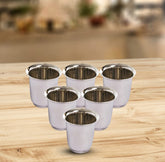 Kuber Industries Small Stainless Steel Glass | Set of 6 I South Indian Design | Multipurpose Serving Tea Coffee I Mirror Finish | Easy to Clean & Maintain